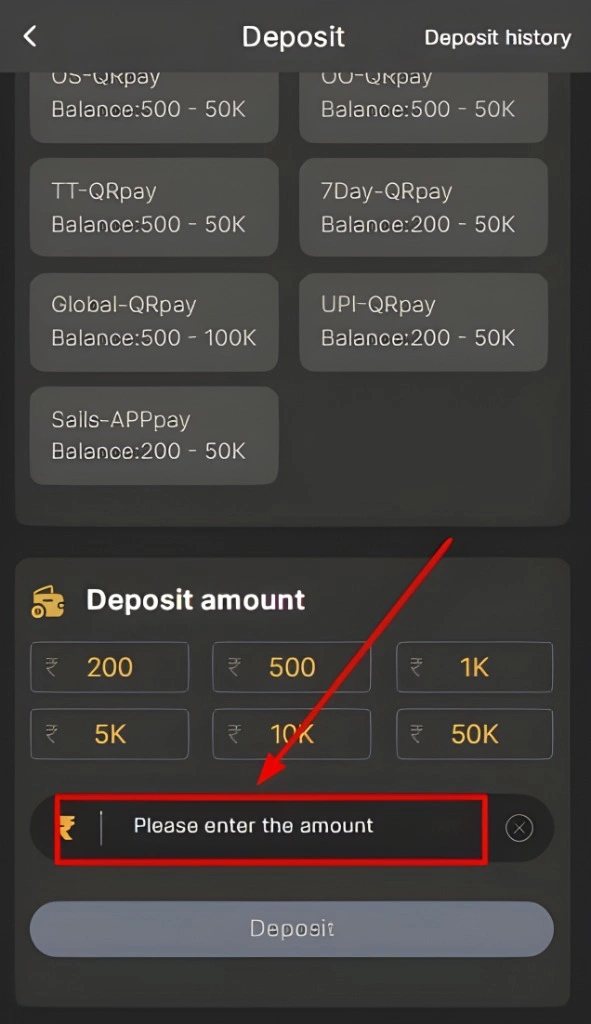 Enter the Deposit Amount