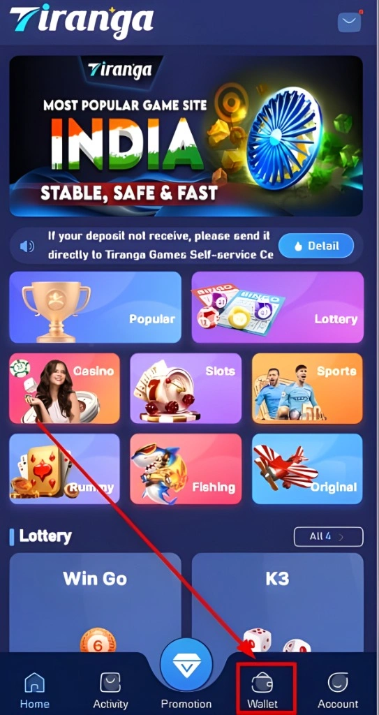 Navigate to the Wallet Section