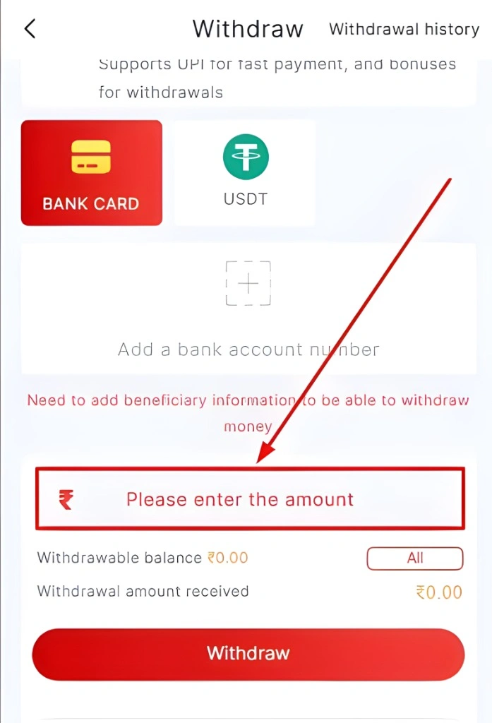 Verify and Enter the Withdrawal Amount