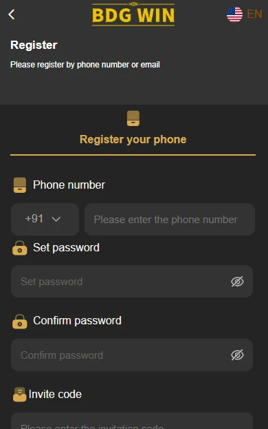 BDG Win register Page