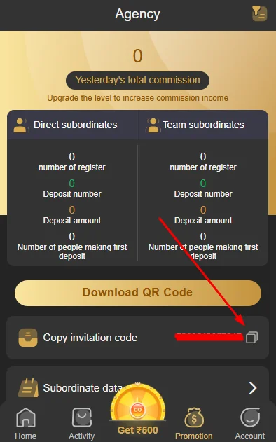 Copy your unique invite code.